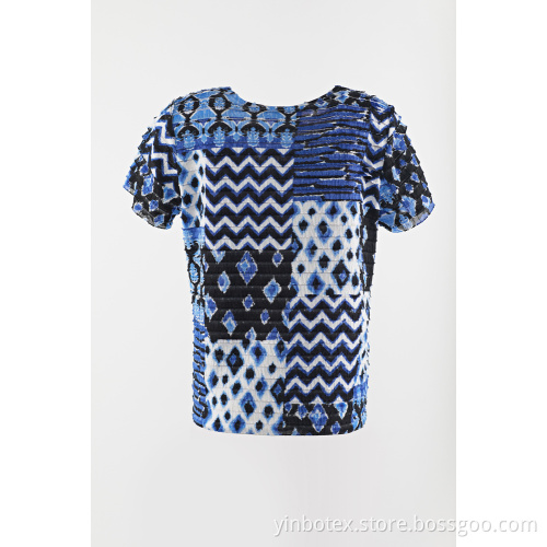 bedruckte Chiffon-Basis auf Strick Kurzarm T